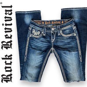 ROCK REVIVAL Kai Boot Cut Jeans Womens Size 24 Destroyed distressed Denim